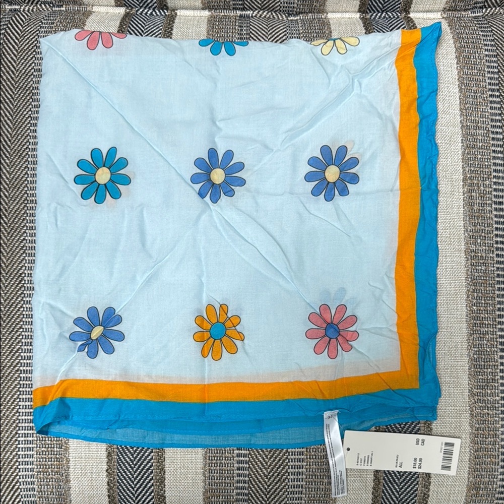 NWT Urban Outfitters Floral Scarf - Blue and Orange- can use as bandana crop top